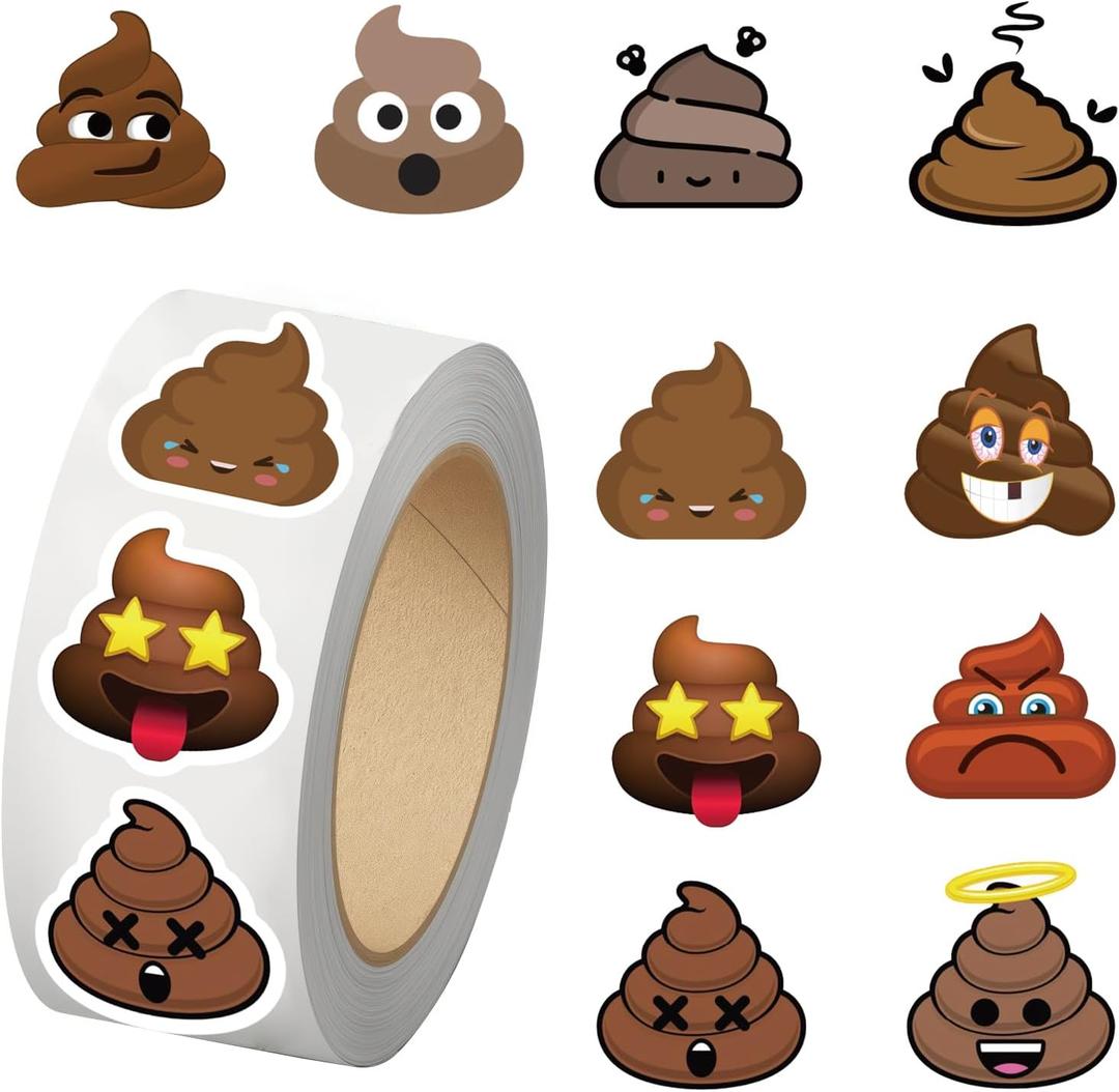 500PCS Poop Stickers 10 Styles Sticker Rolls Funny Meme Stickers Poop Party Favors Waterproof Vinyl Stickers(500 Per Roll)