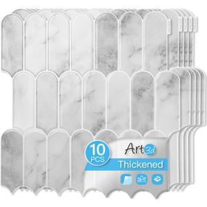 Art3d 12 x 12 Inch Heavy-Duty Peel and Stick Backsplash, Self-adhesive Wall Tiles for Kitchen Bathroom Decor, 10-Pack Gray Marble