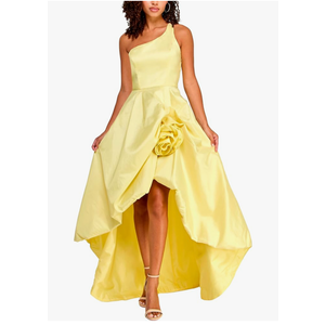 Womens One Shoulder Taffeta High Low Rosette Gown
5/6