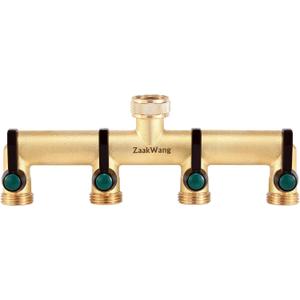 Brass Garden Hose Splitter, 4 Way Spigot Splitter, Heavy Duty Hose Tap Splitter Connection with 4 Individual On/Off Valve and Extended Handle, 3/4 inch Male Thread Water Outlet