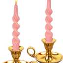 Rely+ Glossy Gold Metal Candle Holders with Handle for Taper Candlestick Set of 2 Modern Decor for Home Table Centerpiece for Wedding, Parties, Dinners, Decorations