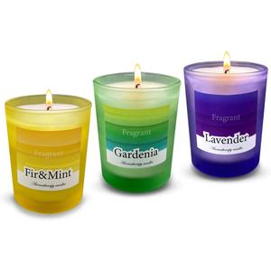 3-Pack Scented Candle Set - Lavender, Gardenia, Fir & Mint - Multi Color Jar Candles, Aromatherapy Soy Wax, Natural Long-Lasting Candles for Home, Relaxation, Gifts, and Meditation (Purple Yellow Green)