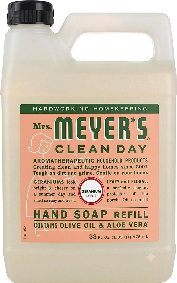 Mrs. MEYER'S Clean Day Organic Geranium Scent Liquid Hand Soap Refill, Vegan, 33 Ounces (Pack Of 1)