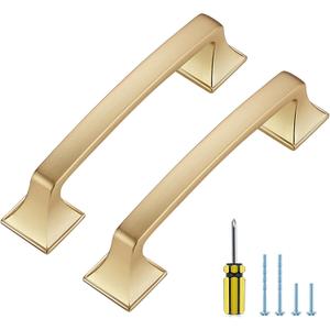 Ravinte Hardware 5 Pack Kitchen Cabinet Handles 3-3/4 Inch Hole Center Champagne Bronze Cabinet Pulls Solid Drawer Pulls for Kitchen Cabinet Door Handles Arch Dresser Handles for Cabinets and Drawers