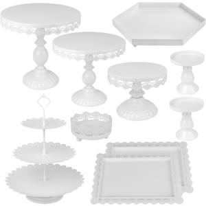 ZOOFOX Set of 10 Metal Cake Stands, Cupcake Holder Fruits Dessert Snack Plate Decor Serving Platter for Baby Shower, Wedding, Birthday Party or Christmas (White)
