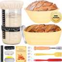 Sourdough Starter Kit, 34oz Sourdough Starter Jar, 2 Bread Proofing Baskets, Thermometer, Feeding Time Tracker, Metal Scraper, Easy to Clean, Complete Sourdough Bread Baking Supplies for Beginners
