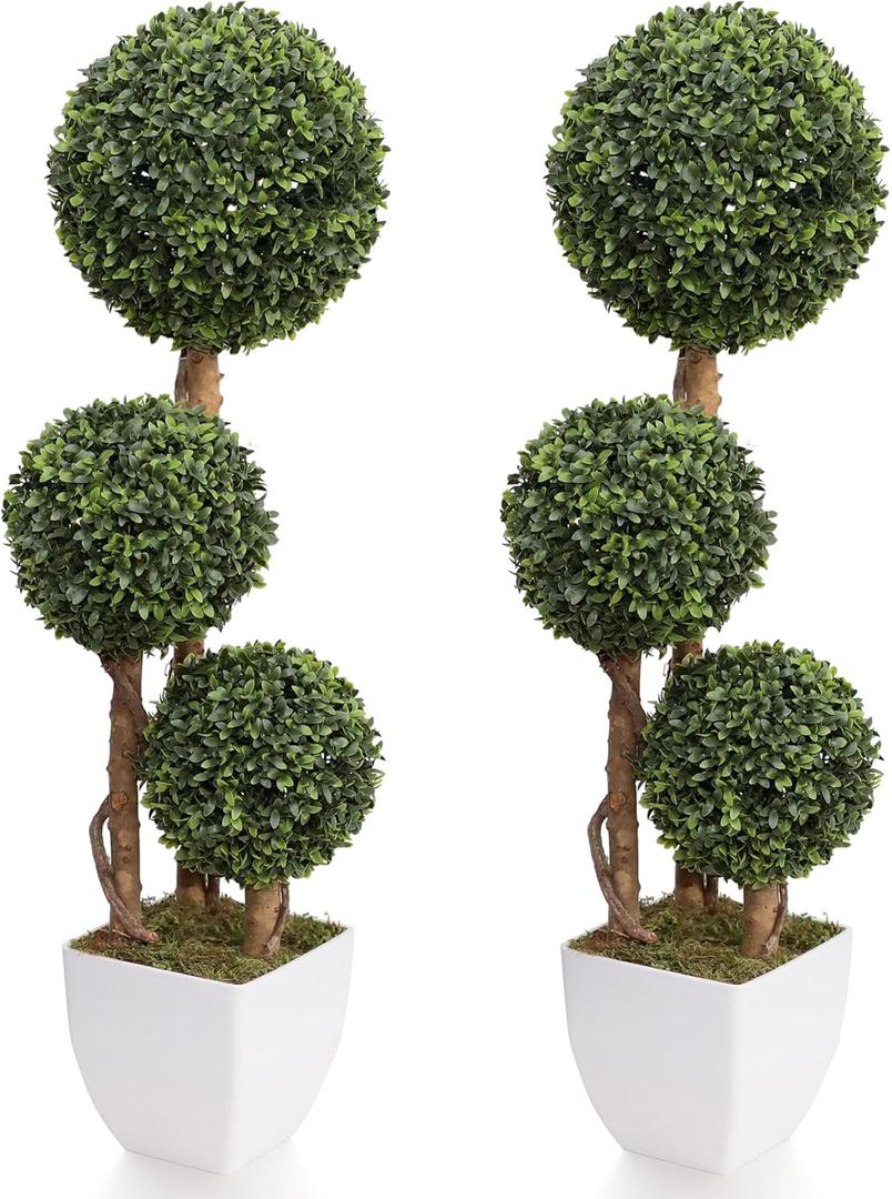 Damomo Artificial Boxwood Ball Topiaries Trees, Outdoor 3ft Fake Topiary Triple Ball Boxwood Tree 2 Packs, Faux Shrubs Green Plants Detachable Sphere Potted Decor Indoor Porch or Garden 35inch Damomo Artificial Boxwood Ball Topiaries Trees, Outdoor 3ft Fake Topiary Triple Ball Boxwood Tree 2 Packs, Faux Shrubs Green Plants Detachable Sphere Potted Decor Indoor Porch or Garden 35inch