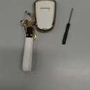 Lucrum Compatible with Cadillac Escalade Key Fob Cover & Leather Keychain, 5 Buttons Keyfob Case for ATS CTS CT6 SRX XT4 XT5 XT6 - (2015-2023) - White and Gold