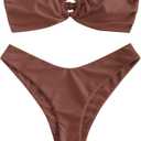 ZAFUL Women's Bandeau Bikini O Ring Strapless Tie Back High Cut Two Piece Swimsuit Bathing Suits,large