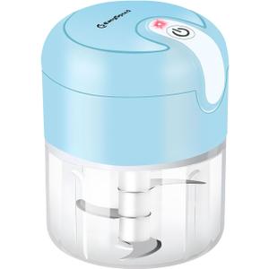 EASYSPEED Electric Garlic Chopper 1Cup, Mini USB Charging Wireless Food Processor with 304 Stainless Steel, 3 Sharp Blades, Portable Kitchen Meat Grinder for Onion, Garlic, Ginger, Baby Food (Blue)