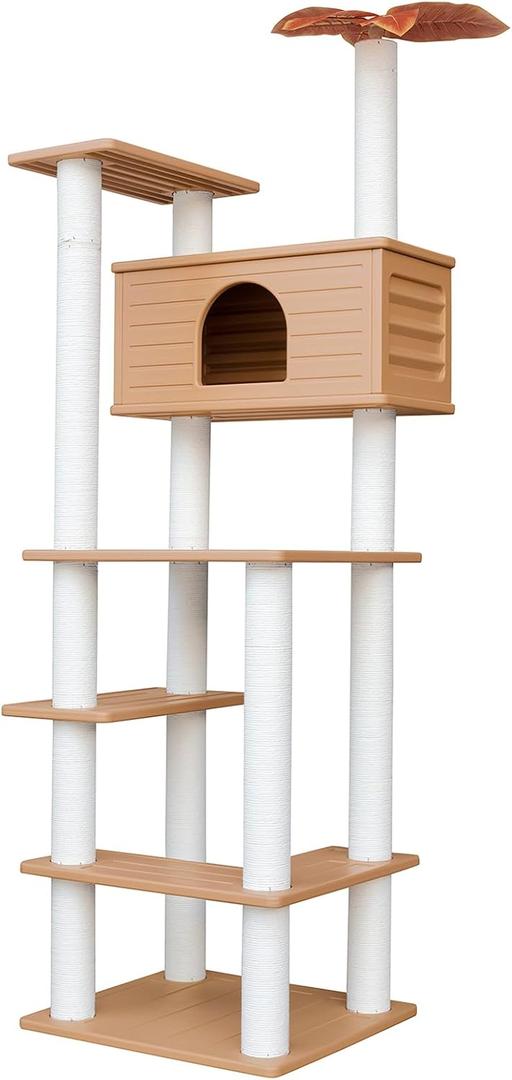 74.8 Inches Tall Outdoor Weatherproof Cat Tower, Multi-Level Cat Tree, Large Cat Condo with PVC Board and Cat Scratching Posts, for Outside and Indoor Cat Houses