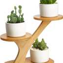 ohohFLOWER Bamboo Plant Stand for Indoor, Small Table Top Plant Stand, 3 Tier Succulent Windowsill Shelf Holders Flower Stand for Home Balcony Garden Patio Lover Gift