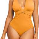 SHAPELLX Women's One Piece Swimsuit Tummy Control Ruched Full Coverage Bathing Suit V Neck Slimming Swimwear, XL