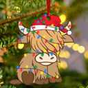 3 x Highland Cow Ornament, Wooden Cow Christmas Ornament, Gifts for Cow Lovers, Highland Cow Gifts for Women Men, Highland Cow Christmas Decorations Keepsake