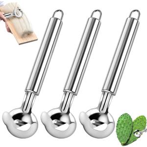 4 x 3 PCS Cactus Peeler, Stainless Steel Cactus Peeler Spoon Long Handle with Hole, Multi-Function Pelador De Nopales, Cutting Knife for Cooking Cactus Noodle, Kitchen Gadget Accessories