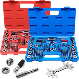 80 PCS Tap and Die Set Metric and SAE, Standard and Metric Threading Tool Kit for Internal and External Threads, Tap & Die Sets with Wrenches for Automotive, DIY, and Metal Repair