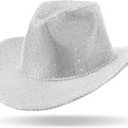 Hercicy Rhinestone Cowboy Hat with Diamond Fringe CowHat for Cosplay Wedding circumference between 21.5 and 23.5 inches (White)
