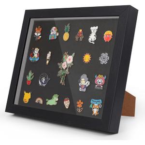 9 x11 Enamel Pin Display Frame with Glass, Shadow Box for Pin Collection ,Enamel Pin Holder, Desktop and Wall Display, Black