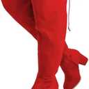 YING LAN Women's Wide Calf Over The Knee Pull On Chunky Block Heel Tall Boots Size 44