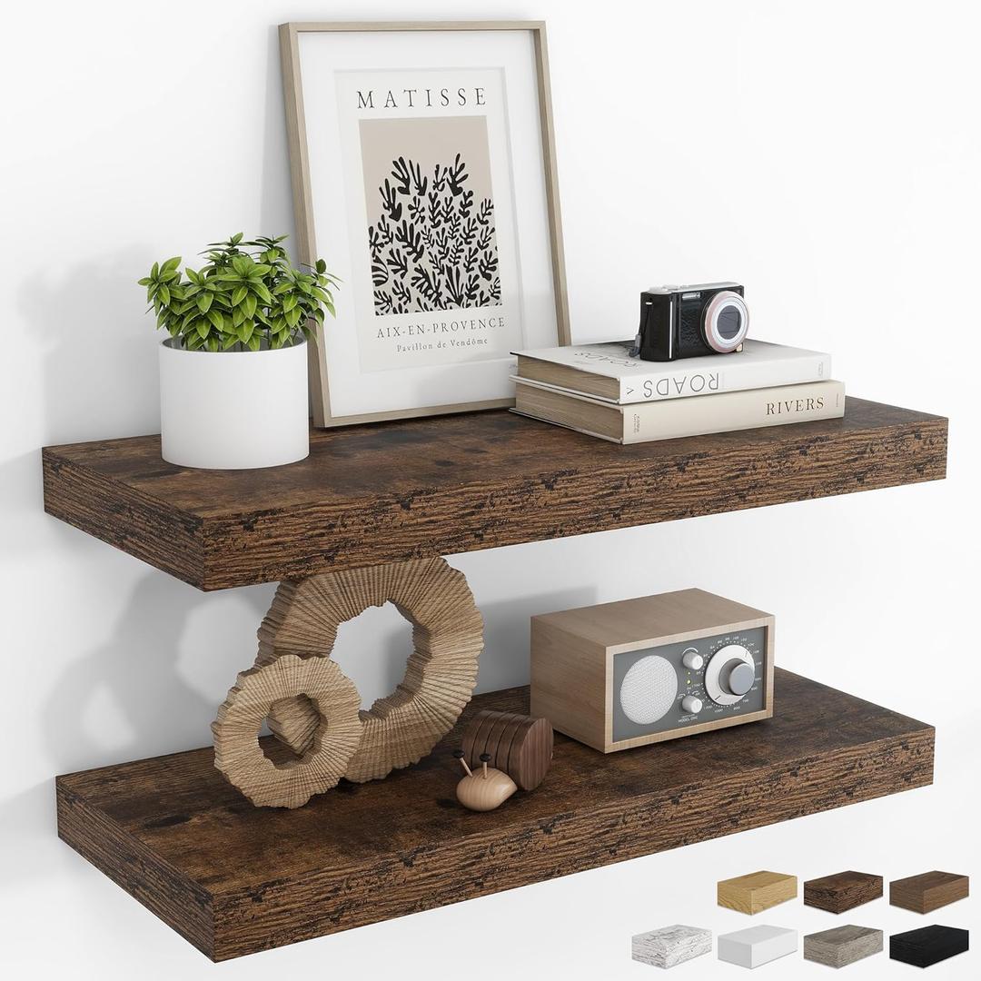 RICHFOCUS 24Inch Floating Shelves for Wall 2Pack|Rustic Brown|8" D, 23.6"L x 8"D, Set of 2