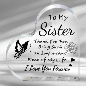 Acrylic Heart Sign Deck Standee Statue Presents Birthday Christmas Valentines Day Mothers Day Delicate Heart Gifts for Grandma Grandmother Mama Stepmom (Clear to Sister)