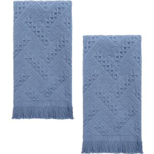 YoulerTex Luxury Decorative Hand Towels Bathroom: 2 Packs 14X30 100% Cotton Turkish Absorbent Soft Face Towel Set for Boho Bathroom Decor Kitchen Hotel Spa Farmhouse Guest Tea Gift (04 Blue, 14"x30")