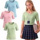 3 Pack Girls Ribbed T-Shirts | Short Sleeve, Crewneck, Slim Fit, Stretchy, Soft, Athletic, Basic Tees, Summer, Kids 5-14 Years