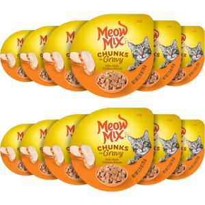 Meow Mix Chunks in Gravy, Wet Cat Food with Real Chicken Breast, 12 Cups BB 11/14/27