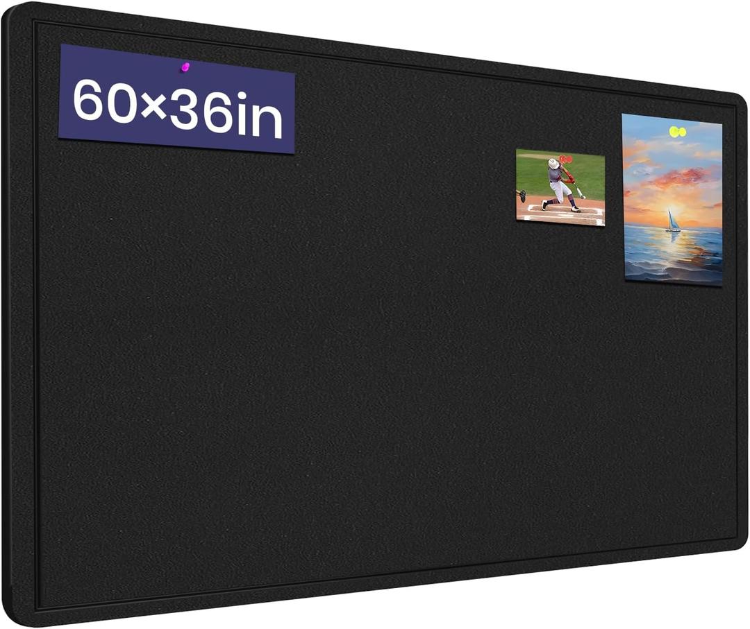 Large Bulletin Board - 60 X 36 inches Cork Board with 30 Pushpin, 5' x 3' Cork Board for Walls Pin Board, Self-Adhesive Felt Board Vision Board Foldable Photo Board for Wall - Black