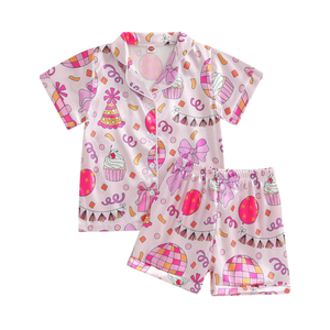 Kuriozud Birthday Girl Pajamas Silk Stain Pjs Shirt Tops+Shorts 2Piece Set Birthday Toddler Kids Little Girl Nightgown Gift, Size 1-2 Years Old