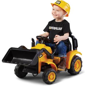 Kid Trax 6V CAT Frontloader Ride-On Toy for Kids, Ages 18-36 Months, Max Weight 44 lbs, Easy Push Button Drive System and Pull Front Bucket Lever, Includes Toy Hard Hat