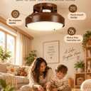 20" Bladeless Ceiling Fan with Light and Remote, LED Low Profile Flush Mount Ceiling Fan with 6 Speed Dimmable, 3000-6000K, Enclosed Modern Ceiling Fans for Bedroom Living Room, Large