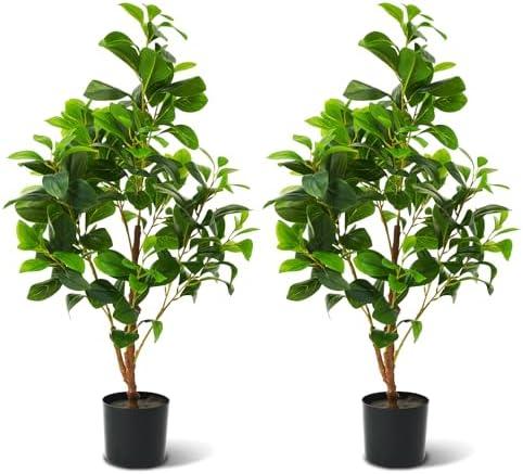 Famigmo 3FT Fake Plants Holly Leaves Potted Plant, Faux Floor Plants for Living Room Decor, Decoration for Artificial Plant Indoor, Indoor Outdoor Artificial Tree for Home Bedroom Kitchen Decor