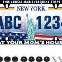 Funny License Plate Frame This Vehicle Makes Frequent Stops at Your Moms House License Plate Holder Humorous Text Stainless Steel Auto Parts Decoration with Screws for Men Women (1 Pack)
