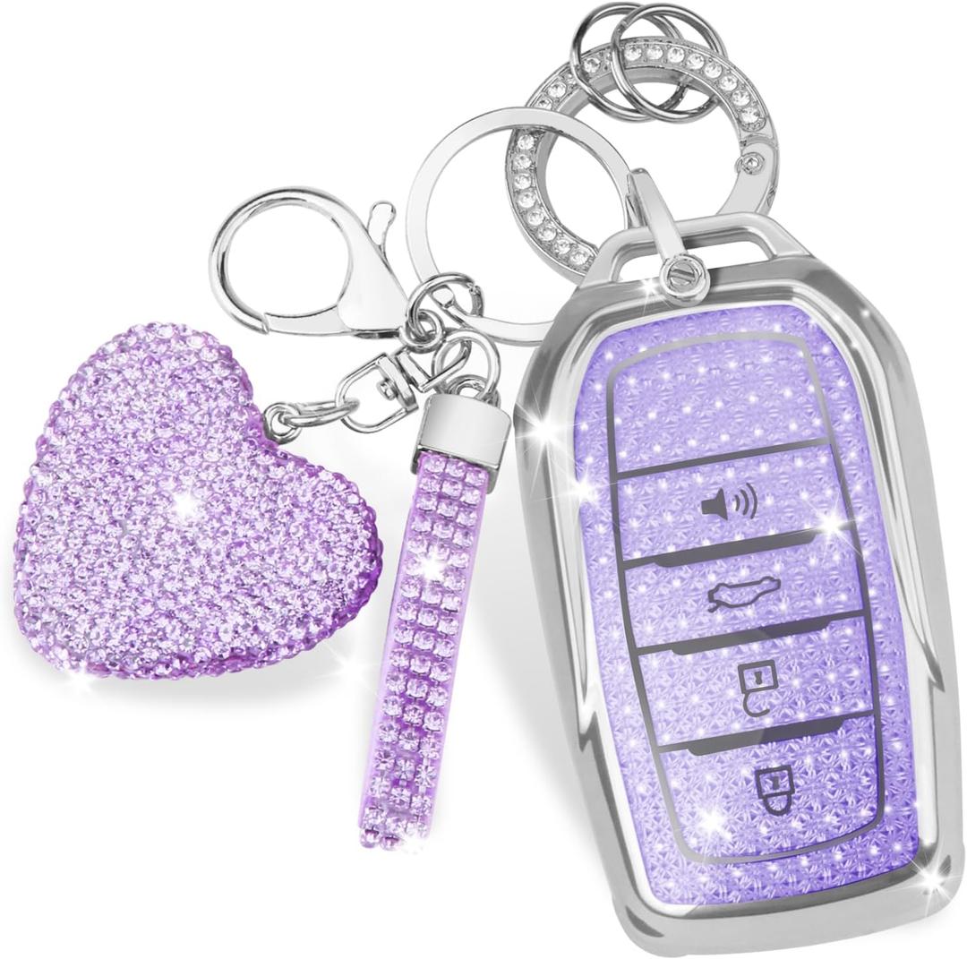 Key Fob Cover for Toyota Land Cruiser Venza RAV4 4Runner Corolla Cross Grand Highlander Tundra Crown Tacoma Camry (Silver-purple)