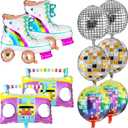10 PCS Roller Skate Balloon Set 22 Inch Disco Ball Balloons Color Foil Boombox Balloon 80s 90s Retro Balloons for Disco Theme Hip Hop Birthday Party