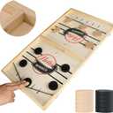Fast Sling Puck Game Test Your Speed and Accuracy, Large Size Fast Action Wooden Air Hockey Board Game (22"x12")