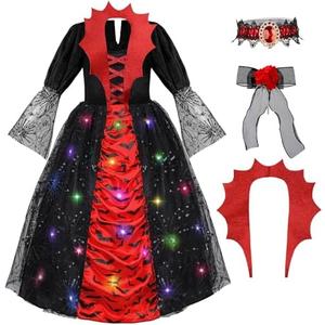 Meland Vampire Costume for Girls, Light up Halloween Costumes for Kids & Toodlers Aged 10-14 Years Old