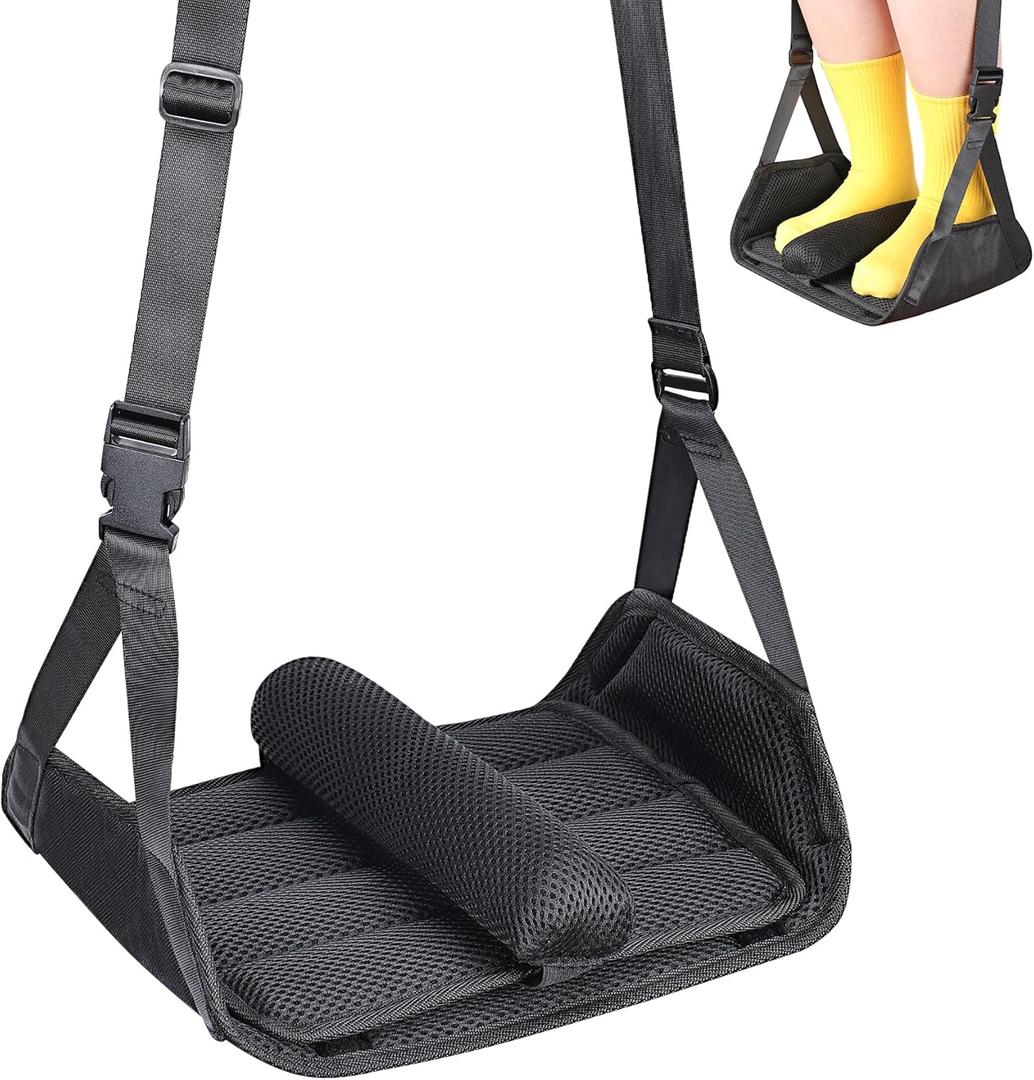 No Collapse Airplane Foot Hammock, Foldable Bamboo Base Foot Hammock for Plane Travel with Interval Sponge, Portable Desk Foot Hammock, Airplane Travel Essentials (1pc-black)