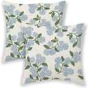 Blue Green Floral Pillow Covers 18x18 Inch Set of 2 Outdoor Blue Hydrangea Floral Throw Pillows Decorative Spring Summer Vintage Flower Pillowcase Linen Cushion Cases for Bed Sofa Couch