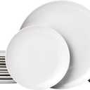 Amazon Basics Dinnerware Set, Microwave and Dishwasher Safe, Service for 6, 18-Piece Complete Kitchen, Plates, Dishes, Bowls, White Porcelain Coupe