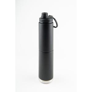 BENTO BOTTLE - Stainless Steel Vacuum Insulated Coffee & Water Bottle, Hot & Cold Beverages - Easy Drink Lid, 32 Fl Oz (900 mL) (Two 16 Fl Oz) Drink Compartments and Solid Storage Base (Black)