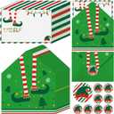 Christmas Elf Notes Cards with Envelopes 4 x6 Lime Green 100 Thank You Stickers Bulk, a Note from Your Elf Legs Greenery Merry Xmas Greeting Card for Student Surveillance Report Activities Stationery