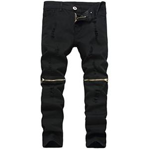 FREDD MARSHALL Boy's Slim Fit Skinny Ripped Distressed Zipper Jeans Pants with Holes, Size 8