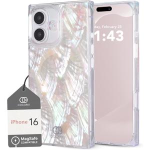 Cocomii - Rectangle Case Compatible with iPhone 16 - Compatible with MagSafe, Real Mother of Pearl, Opalescent Seashell, Glossy, Magnetic Phone Case for iPhone 16 6.1 inch, Iridescent