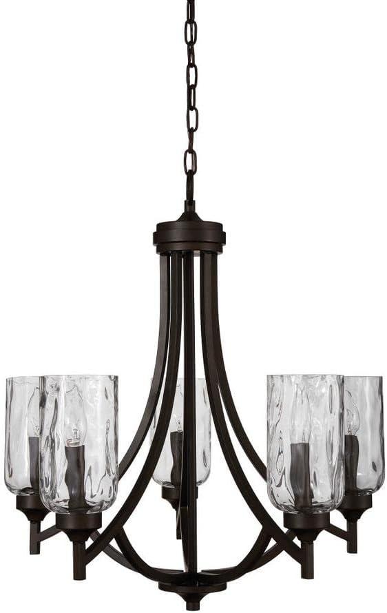 allen + roth Latchbury 23.73-in 5-Light Aged Bronze Craftsman Textured Glass Shaded Chandelier