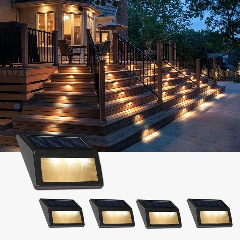 Solar Lights Outdoor, Waterproof Solar Powered Deck Step Lights for Patio Garden Backyard Garage Driveway Pathway Outside Wall Lighting (Warm White/4 Pack)