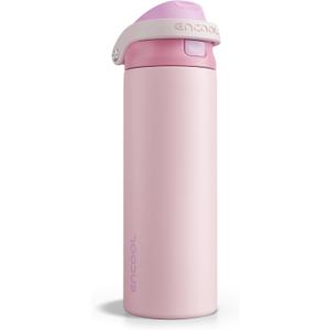ENCOOL Leakproof Insulated Water Bottle with Straw Dual-Sip Water Bottle Bag-Safe Design for Work, Commute & Gym – Keeps Drinks Cold All Day, 24 oz, Macaron Pink