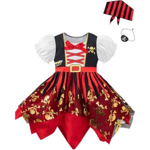 Toddler Baby Girl Pirate Outfits With Eye Mask And Head Scarf (Black,2T)