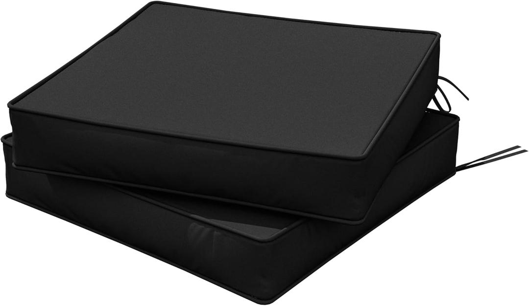 Outdoor Chair Cushions 22 X 22 X 4 Inch Patio Furniture Cushions Waterproof & Fade Resistant Outdoor Cushions for Patio Furniture with Handle & Adjustable Straps Set of 2 (22x22x4, Black)